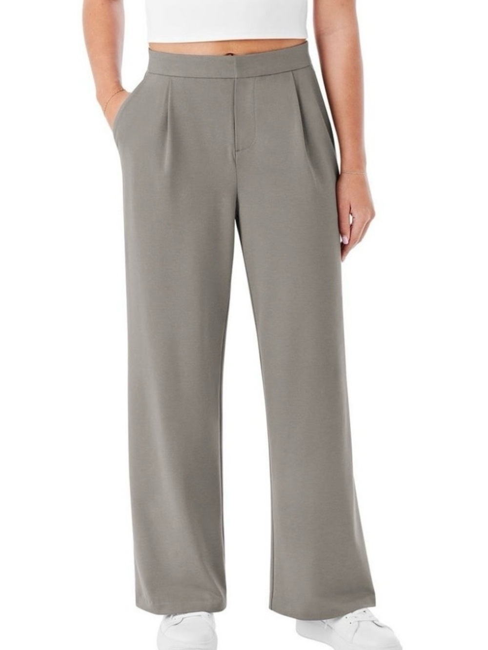 High-Rise Wide-Leg Pants in Olive Gray- NEW